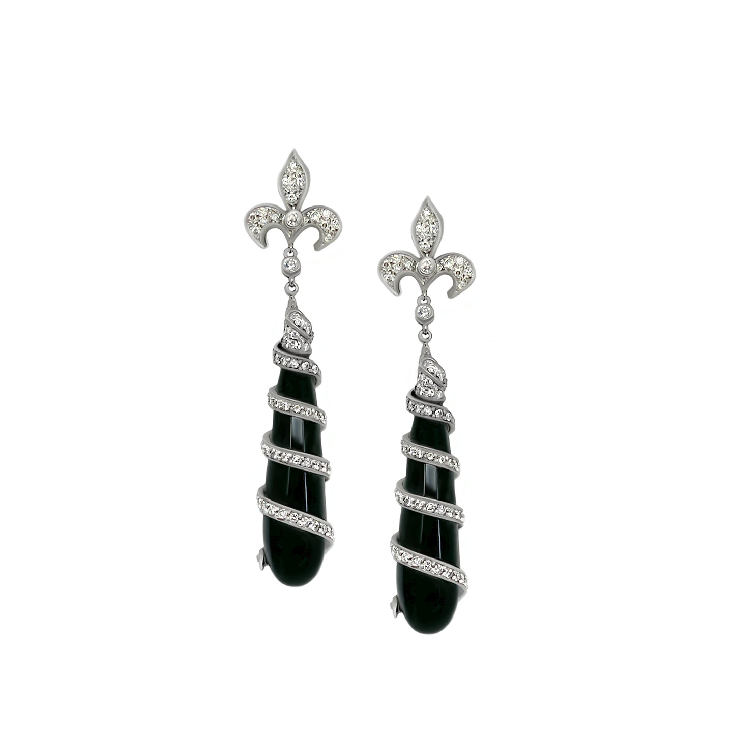 Pendientes onyx drop de oro blanco con diamantes